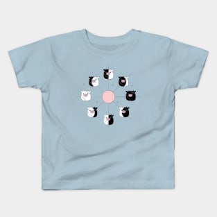 Kawaii Cow Phases of the Moon in Black, White and Pink Kids T-Shirt